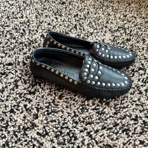 Robert Zur Black Studded Women's Loafers, Size 6.5, Narrow Fit
